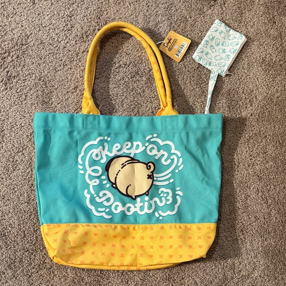 Teal and Yellow Tote Bag with Pug Design - Picture 3 of 3